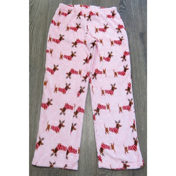 Joyspun Christmas Pajama Pants Dachshund Reindeer Size S 4/6 Warm Cozy Pink - Picture 1 of 7
